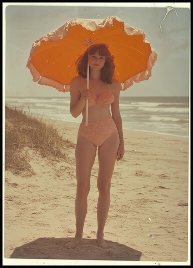 Retro Nostalgic Summer Girl Holding  Sun Umbrella Plakat Plakat / 30x40cm