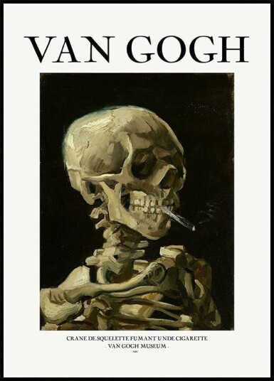 Head of a skeleton with a burning cigarette Poster Plakat / 100x150cm
