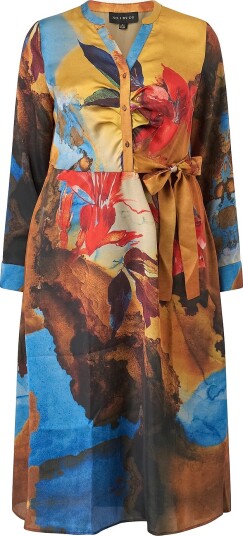 NO. 1 BY OX Kjole Long Dress w Sun Cut Skirt And Long Sleeves Flerfarget