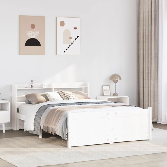 Sengeramme med hodegavl hvit 150x200 cm heltre furu 3306765 Sengeramme med hodegavl hvit 150x200 cm heltre furu 3306765