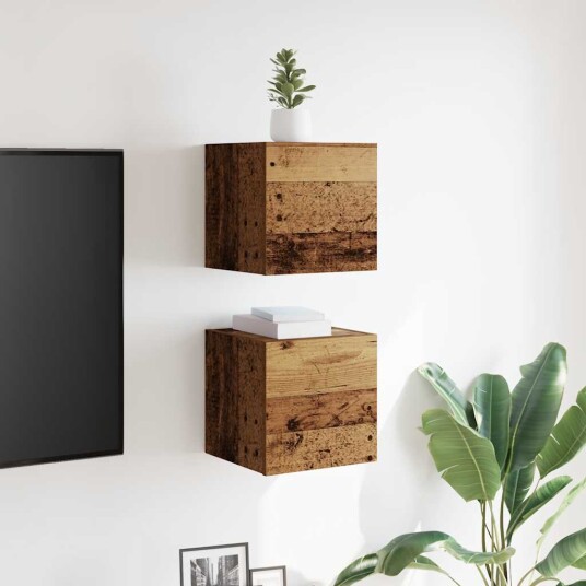  Vegghengte TV-benker 2 stk gammelt tre 30,5x30x30 cm 8721158438300