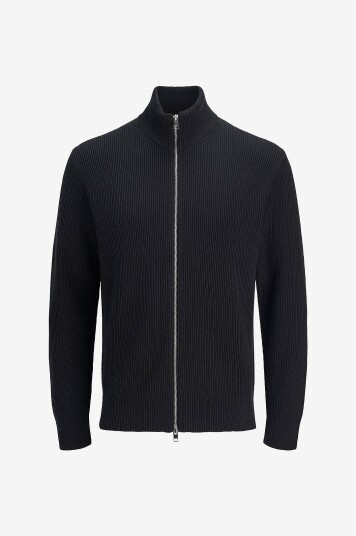 Jack & Jones Plus Genser jjePerfect Knit Zip Svart