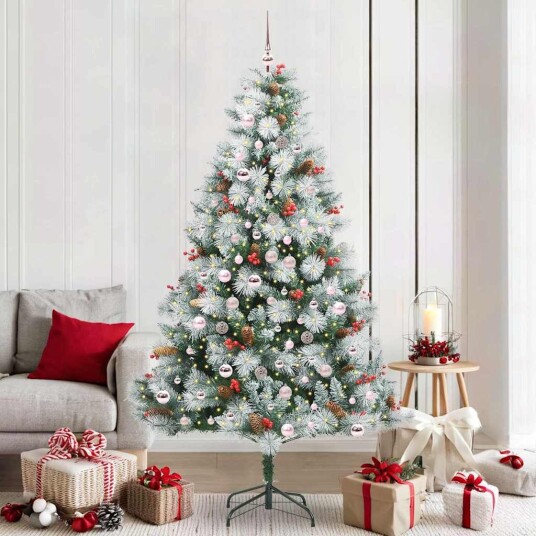 vidaXL Kunstig juletre Grønn og hvit 210 cm PVC og Metall og Plast vidaXL Kunstig juletre Grønn og hvit 210 cm PVC og Metall og Plast