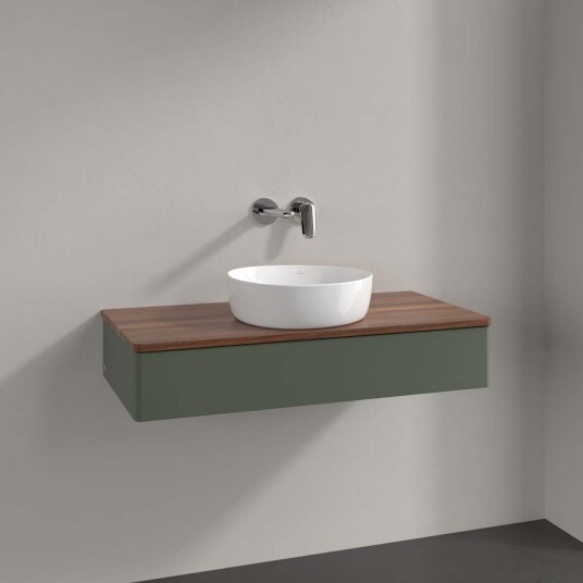 Villeroy & Boch Antao Servantskap med 1 skuff 100x50x19 cm u/lys Grønn Matt/Valnøtt Villeroy & Boch Antao Servantskap med 1 skuff 100x50x19 cm u/lys Grønn Matt/Valnøtt