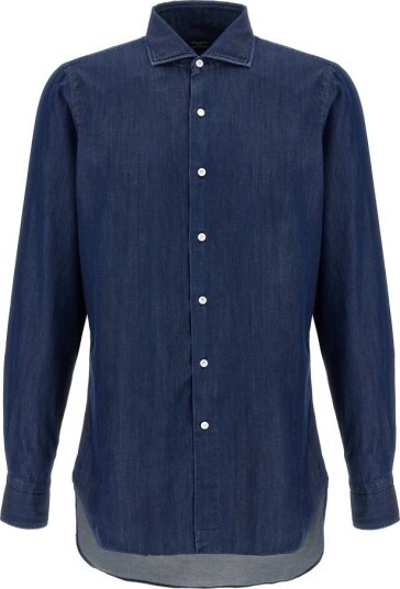 Finamore, Herre, Skjorter, Blå, 5XL,