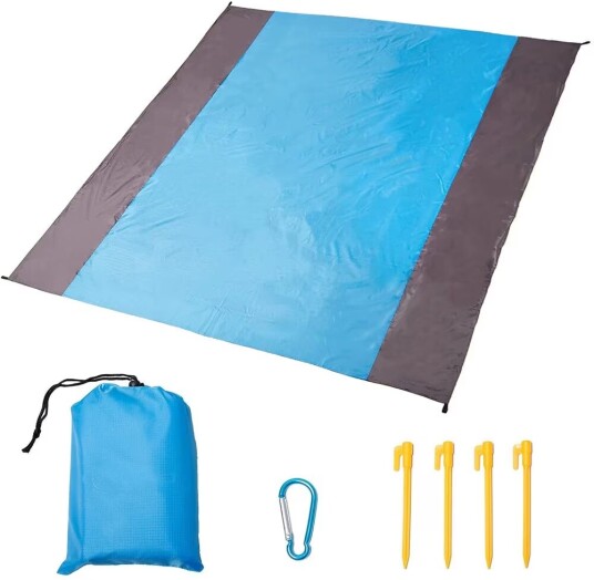 XXL multifunksjonelt strandteppe / piknikteppe - blå/grå (200 x 210 cm) XXL multifunksjonelt strandteppe / piknikteppe - blå/grå (200 x 210 cm)