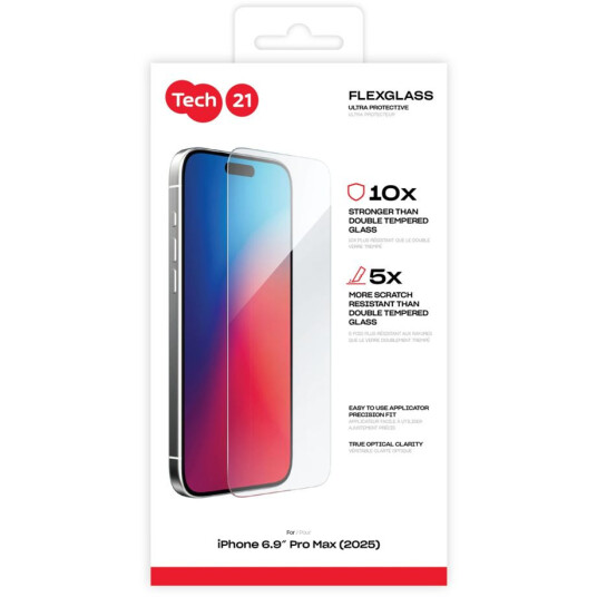 Tech21 FlexGlass Ultra Klart Deksel til iPhone 17 Pro Max Transparent