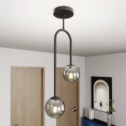 Emibig Lighting Atria taklampe røykgrå/svart høyde 76 cm 2 lyskilder.