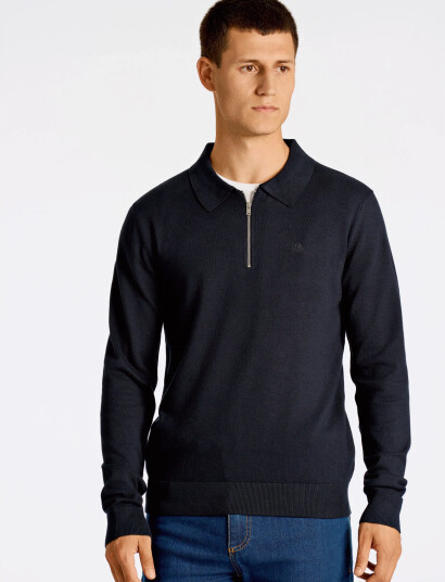 Lindbergh Ecovero L/S Zip Polo - Navy - M Lindbergh Ecovero L/S Zip Polo - Navy - M
