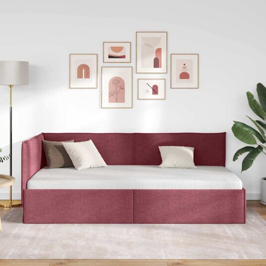 Hjørnesengramme med hodegjerde Vinrød 80 x 200 cm stoff Hjørnesengramme med hodegjerde Vinrød 80 x 200 cm stoff