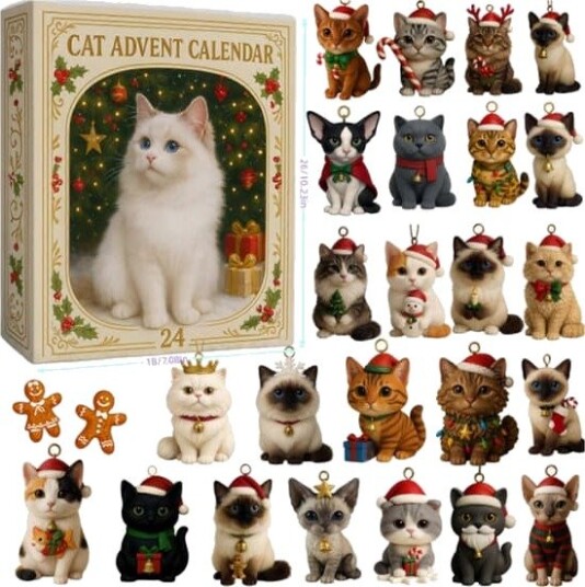 2025 Katte Adventskalender   24 stk Akryl Kattunge Ornament Julekalender Overraskelsesboks Gave til Katteelskere