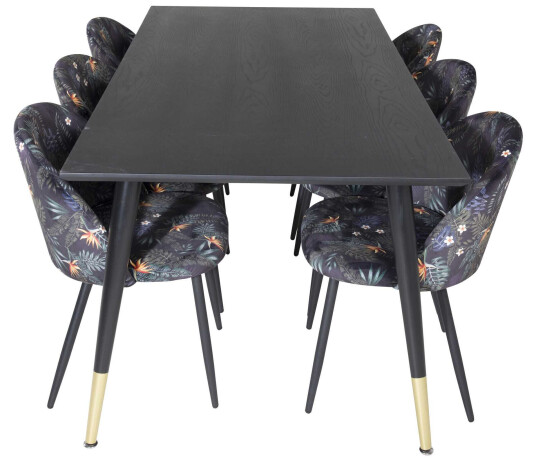 Venture Design Dipp & Velvet spisegruppe Svart/flerfarget 6 st stoler & bord 180 x 90 cm