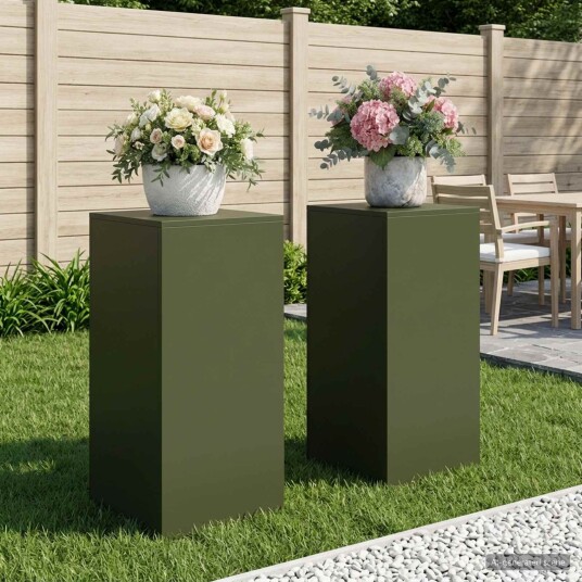 vidaXL Planteholder 2 pcs Olivengrønn 40 x 40 x 80 cm Stål