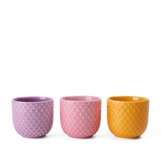Lyngby Porcelæn Rhombe Color Æggebæger Ø5 Cm Gul/Rosa/Lilla 3 Stk.   Purple   H4.5CM