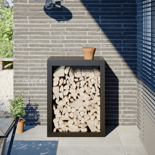 Vedstativ svart 60x40x100 cm stål