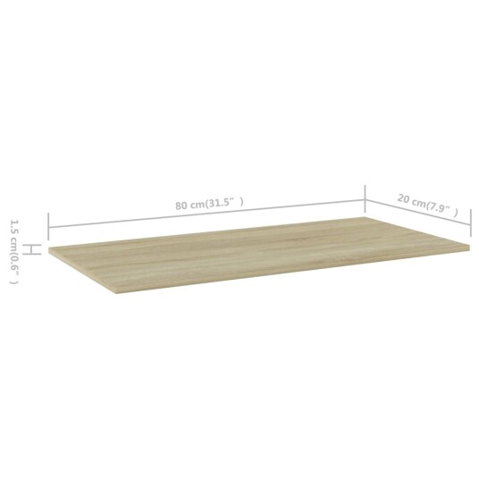 Hylleplater 4 stk sonoma eik 80x20x1,5 cm sponplate