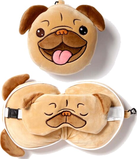 Relaxeazzz Plush Reisepute Og Øyemaske, Pug Relaxeazzz Plush Reisepute Og Øyemaske, Pug