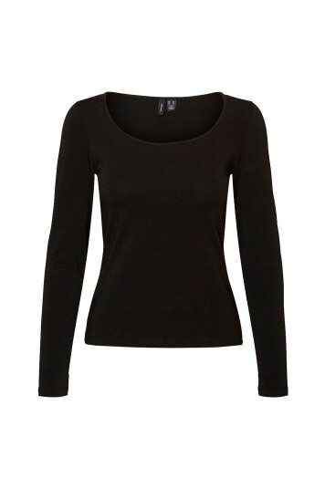Vero Moda - Topp vmMaxi My LS Soft Short U-neck - Svart