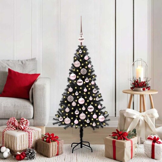  Juletre med 150 LED med stativ Svart 120 cm PVC