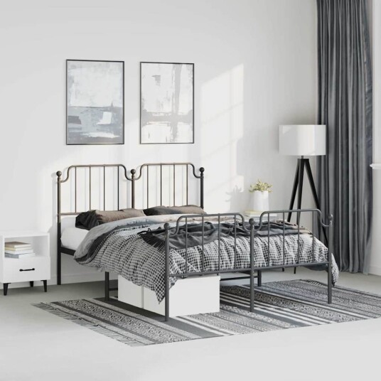 vidaXL Sengeramme i metall med hode- og fotgavl svart 135x190 cm 8721012212138