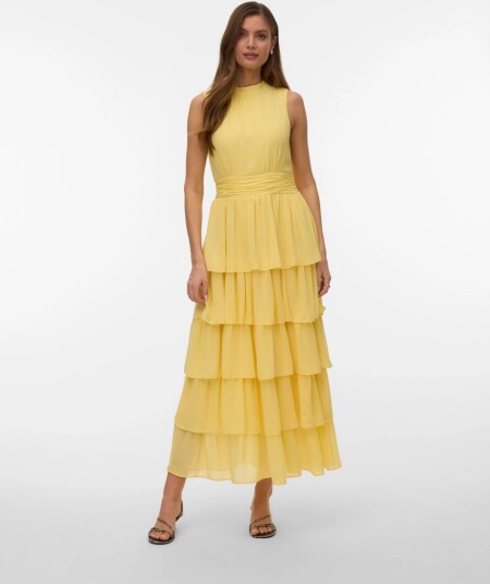 Vero Moda Vmserena Sl Long Frill Dress Wvn   Cream   L