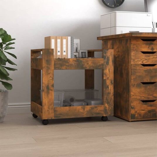 Tralle til skrivebord røkt eik 60x45x60 cm konstruert tre Tralle til skrivebord røkt eik 60x45x60 cm konstruert tre