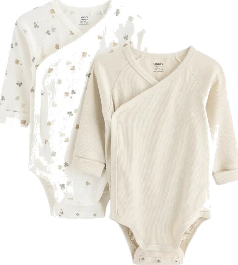 Lindex 2 Pack Ribbed Wrap Bodysuits Cream 44