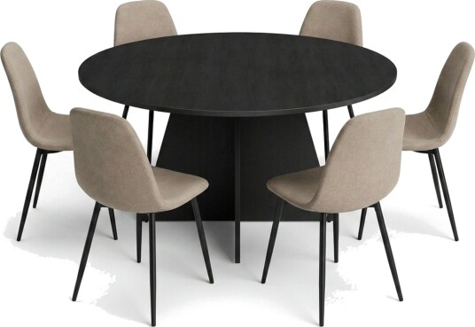 Vera spisegruppe rund 150 cm svart med 6 Nibe spisestoler Svart