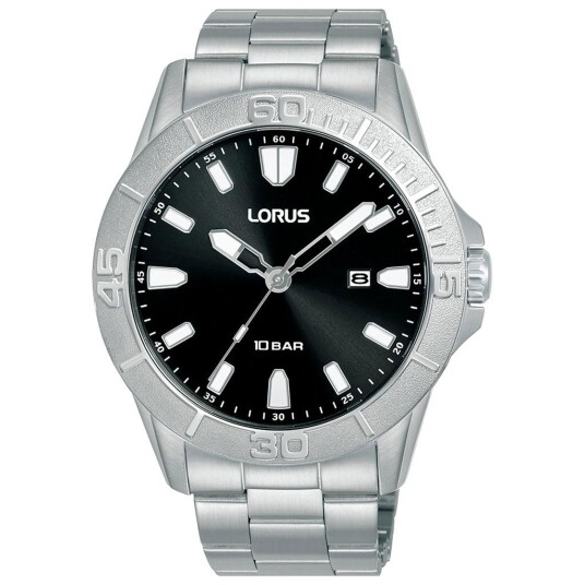 Lorus, Herreklokke i stål med lenke og sort skive Lorus, Herreklokke i stål med lenke og sort skive