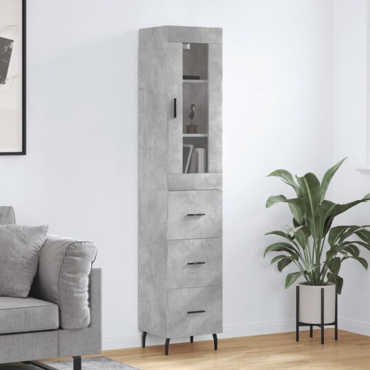 vidaXL Highboard betonggrå 34,5x34x180 cm konstruert tre 8720845486754