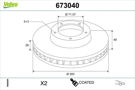 Bremseskive VALEO 673040 Bremseskive VALEO 673040