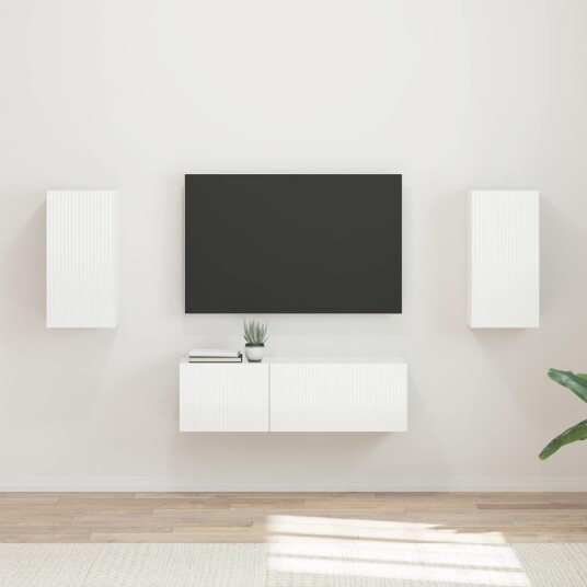 TV vegghyllesett 4 pcs Høyglanset hvit Konstruert tre TV vegghyllesett 4 pcs Høyglanset hvit Konstruert tre