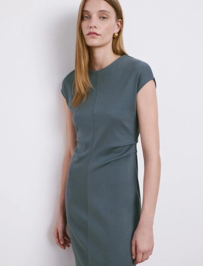 Mango Midi Dress With Draped Detail Blue S Mango Midi Dress With Draped Detail Blue S