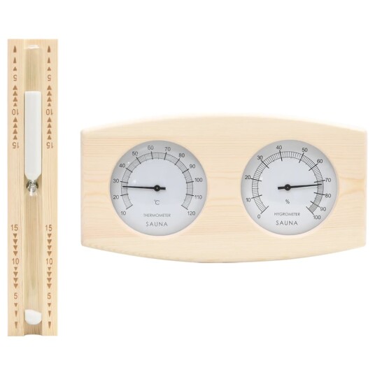 2 I 1 Hygrometer Og Timeglass Til Badstue Heltre Furu 2 I 1 Hygrometer Og Timeglass Til Badstue Heltre Furu