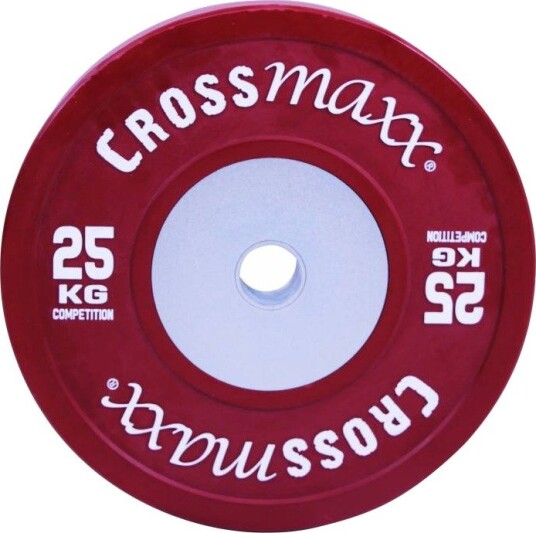 Crossmaxx Competition vektskive 25 kg rød. Av vulkanisert gummi slitesterk kvalitet. Til vektløfting crossfit og funksjonell trening