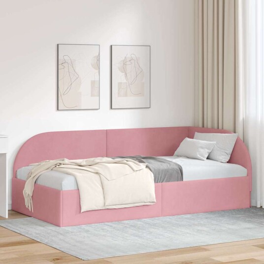 Hjørnesengramme med hodegjerde Rosa 100 cm x 200 cm Fløyel