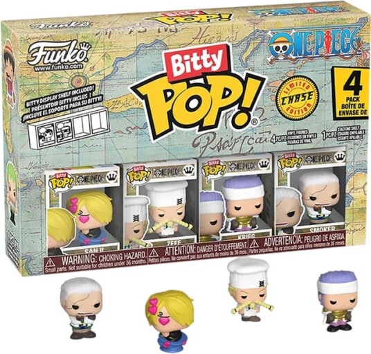 Funko Bitty POP! Sanji, Zeee, Krieg, Smoker actionfigurer Funko Bitty POP! Sanji, Zeee, Krieg, Smoker actionfigurer