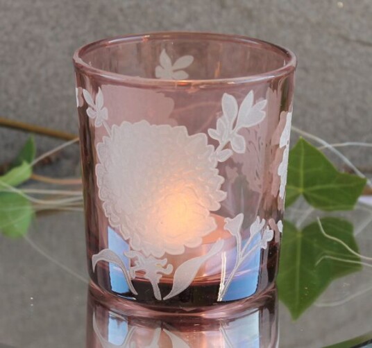 Telysglass med blomst rosa Telysglass med blomst rosa