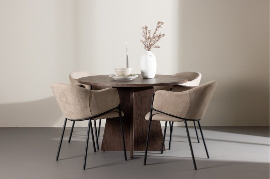 Venture Home Matgruppe Bootcut 110 cm Rund med 4 Evelina stoler Mocca/Beige