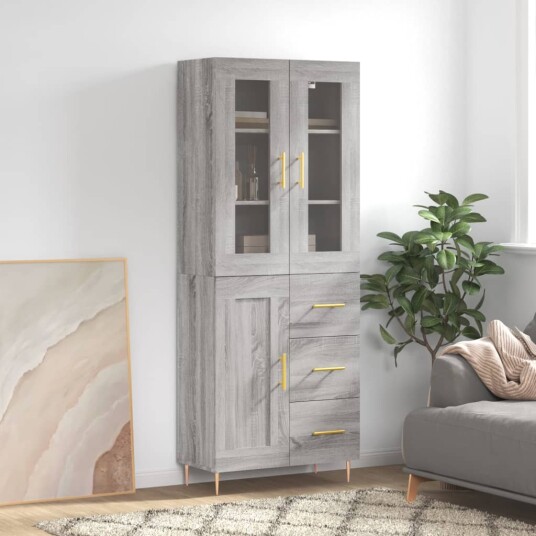 vidaXL Highboard grå sonoma 69,5x34x180 cm konstruert tre 8720845480776