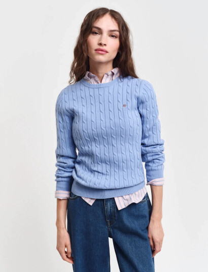 GANT Stretch Cotton Cable C-Neck - Blue - M