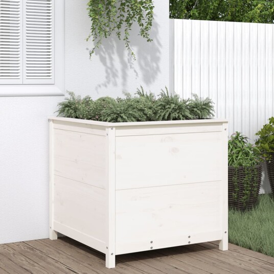 Hageplantekasse hvit 82,5x82,5x78 cm heltre furu