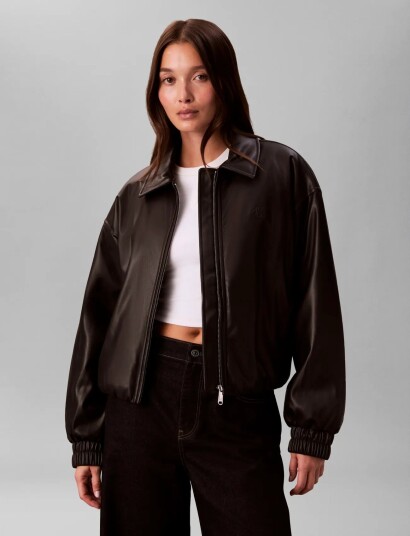 Calvin Klein Jeans Faux Leather Insulated Bomber   Black   XL
