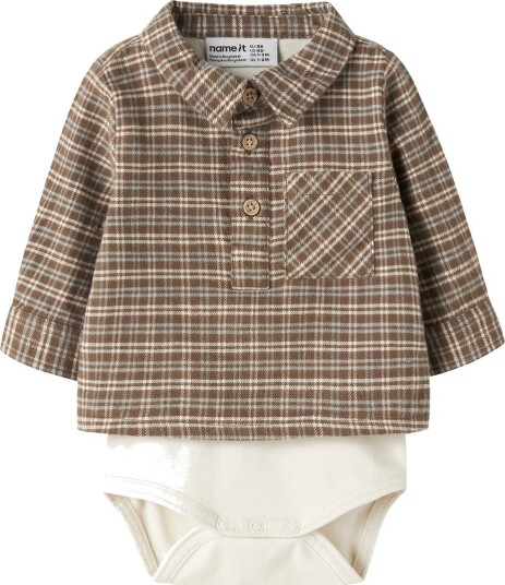 Name It Skjorte NbmRem Sepia Name It 68 Langermet Body Beige Brun Hvit 62