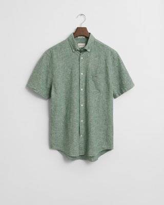 Gant Regular fit kortermet skjorte i bomullslin WOODY GREEN XL
