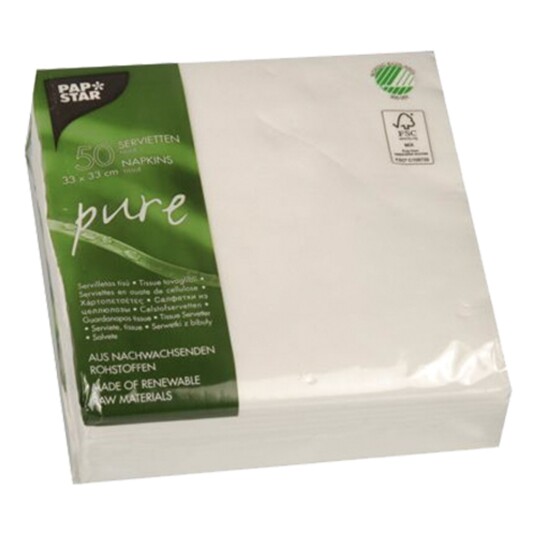 Papstar Servietter Pure Hvit - 50-pakning