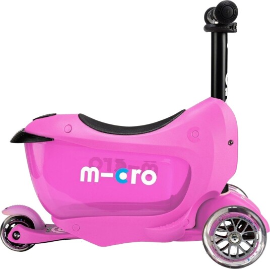 Micro Mini2go Deluxe Pink sparkesykkel for barn 18 mnd-5 år tre hjul sete og lagringsplass Micro Mini2go Deluxe Pink sparkesykkel for barn 18 mnd-5 år tre hjul sete og lagringsplass