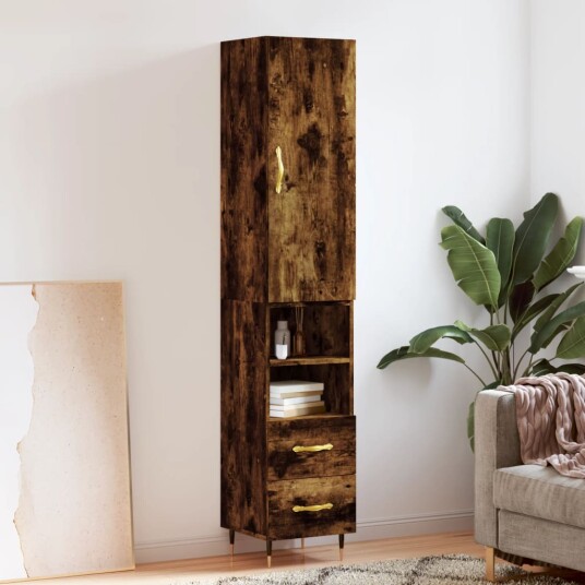vidaXL Highboard røkt eik 34,5x34x180 cm konstruert tre 8720845483241