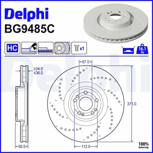 Bremseskive DELPHI BG9485C