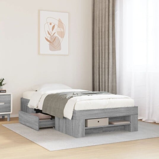  Sengeramme grå sonoma 100x200 cm konstruert tre 8721102854941